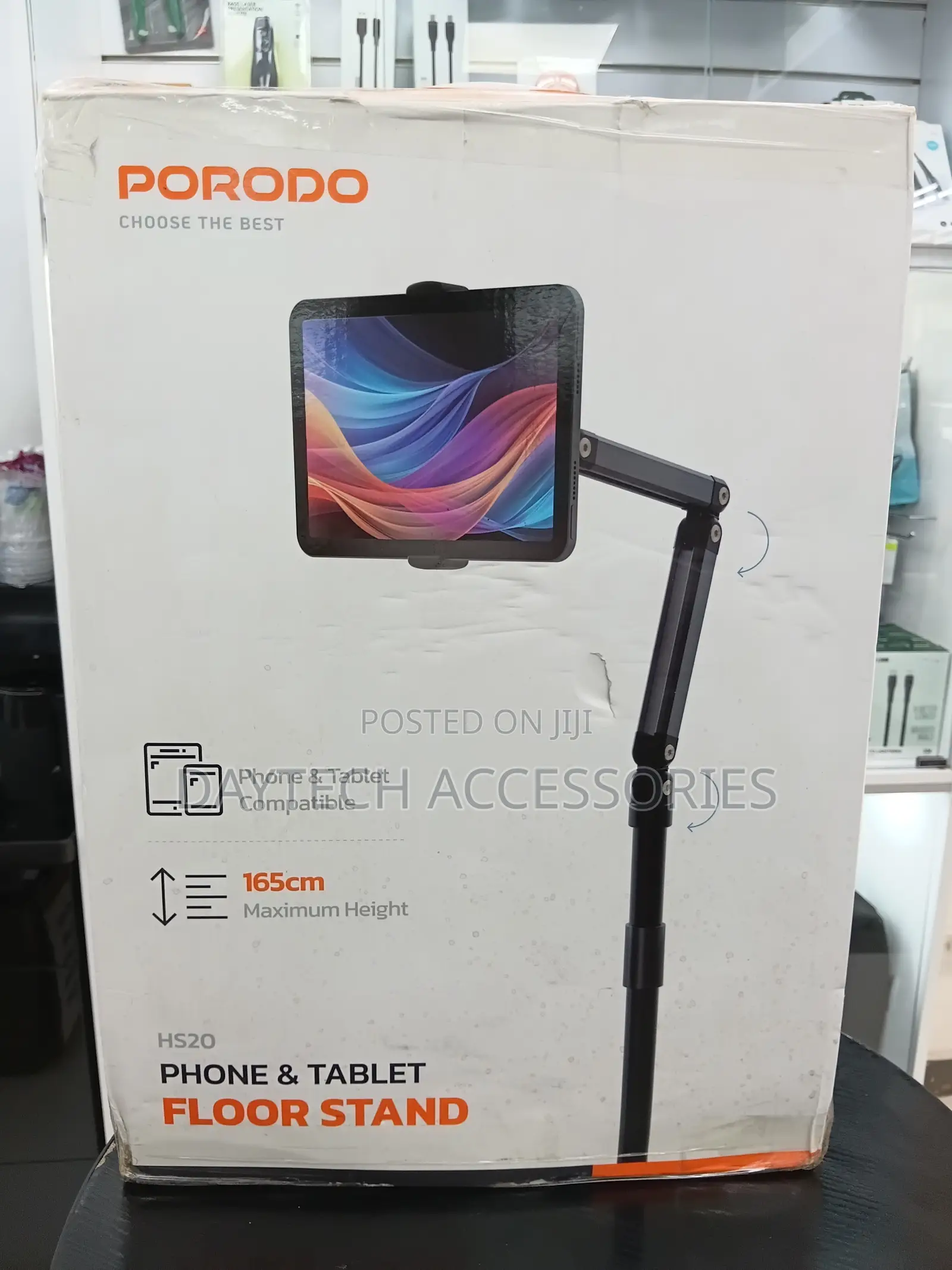 Porodo Phone Tablet Floor Stand Full Axis Rotation - Black