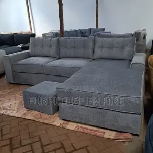 6-Seater Grey L-Shaped Sofa With Footrest