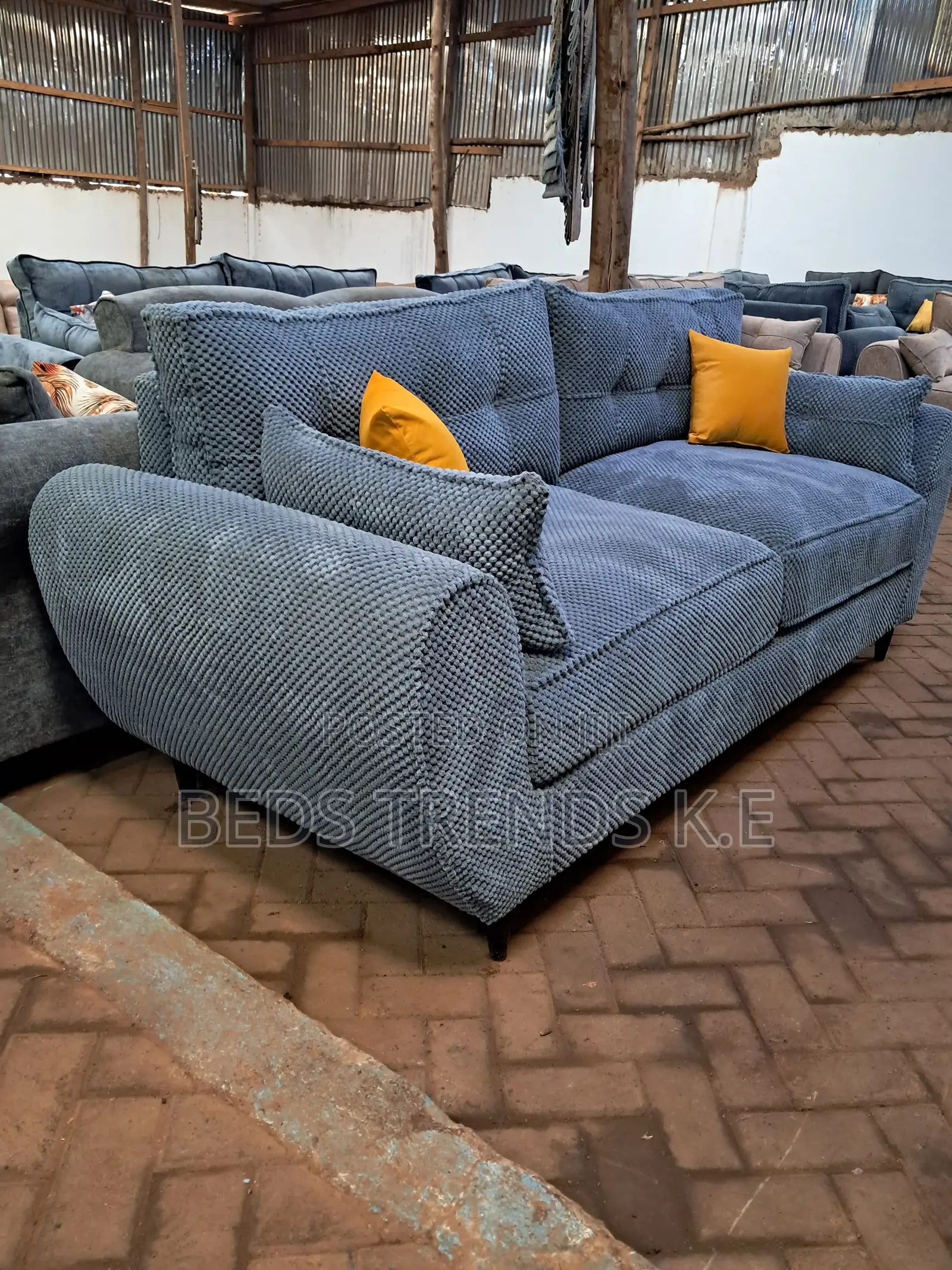 3-Seater Grey Bubble Fabric Butterfly Sofa With Spring