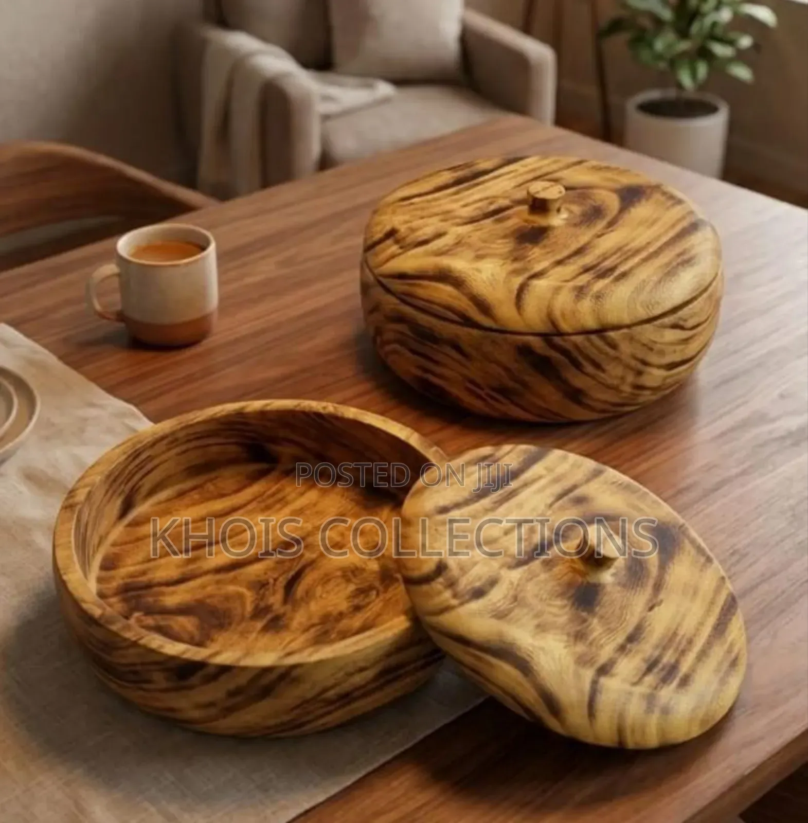 12" Chapati/Stew Wooden Bowls With Lid