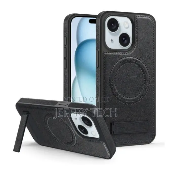 iPhone 15 Phone Case, Black Magnetic Soft Pu Leather With Wirel Device