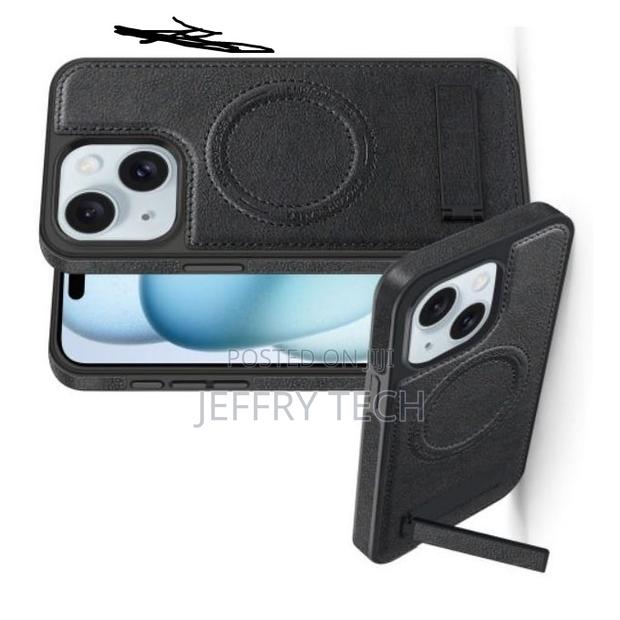 iPhone 15 Phone Case, Black Magnetic Soft Pu Leather With Wirel Device - thumbnail 2
