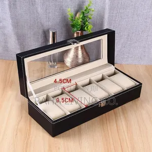 6 Slot Pu Leather Watch Organizer Box | Black