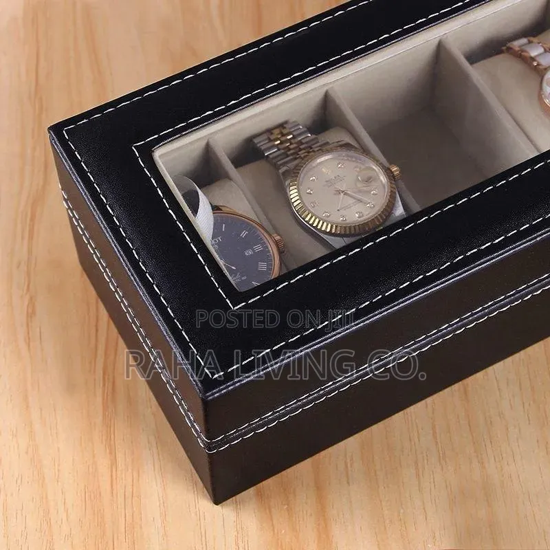 6 Slot Pu Leather Watch Organizer Box | Black