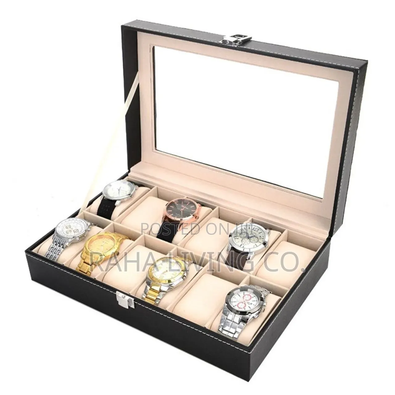 12 Slot Pu Leather Watch Organizer Box | Black