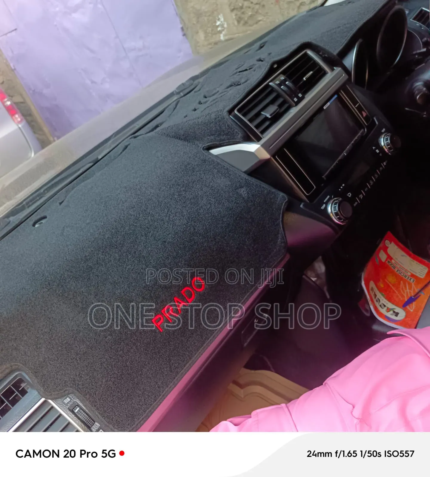 Prado 120/150 Dashboard Cover With Red Embroidered Text