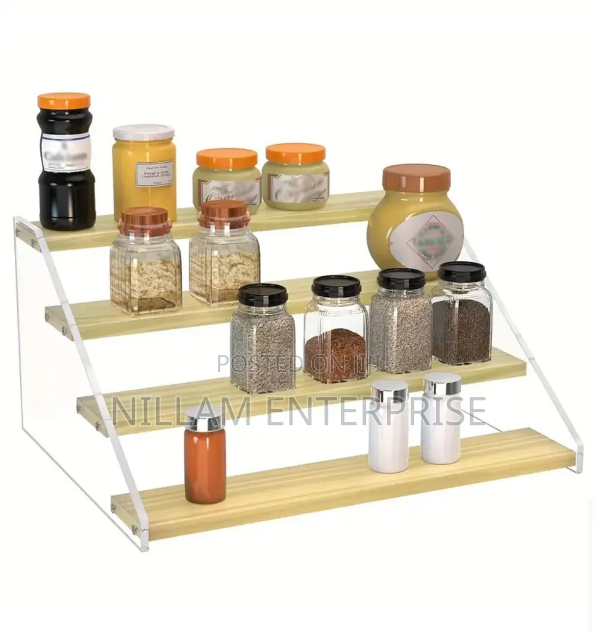 4 Tier Bamboo And Acrylic Multi Purpose Stand