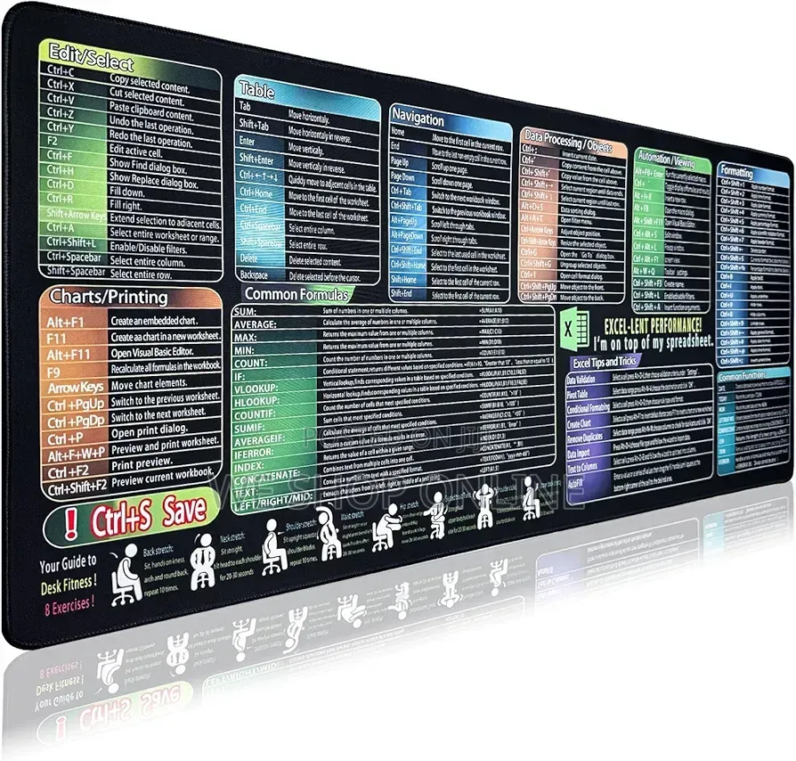 Excel Cheat Sheet Mouse Pad, 30*60 Cm