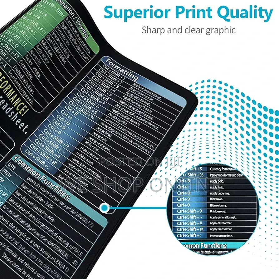 Excel Cheat Sheet Mouse Pad, 30*60 Cm