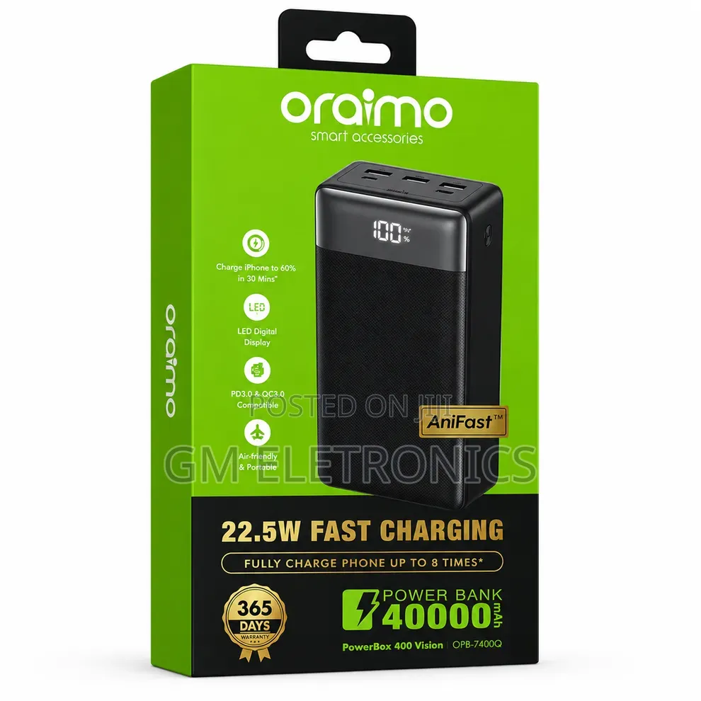 New Oraimo Opb-7400q 40000mah
Portable Fast Charge Powerbank Available
