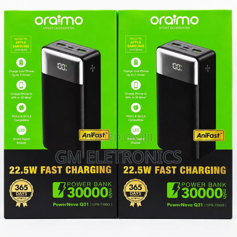 Oraimo Powernova Q31 30000mah 22.5w Fast Charging Powerbank
Available
