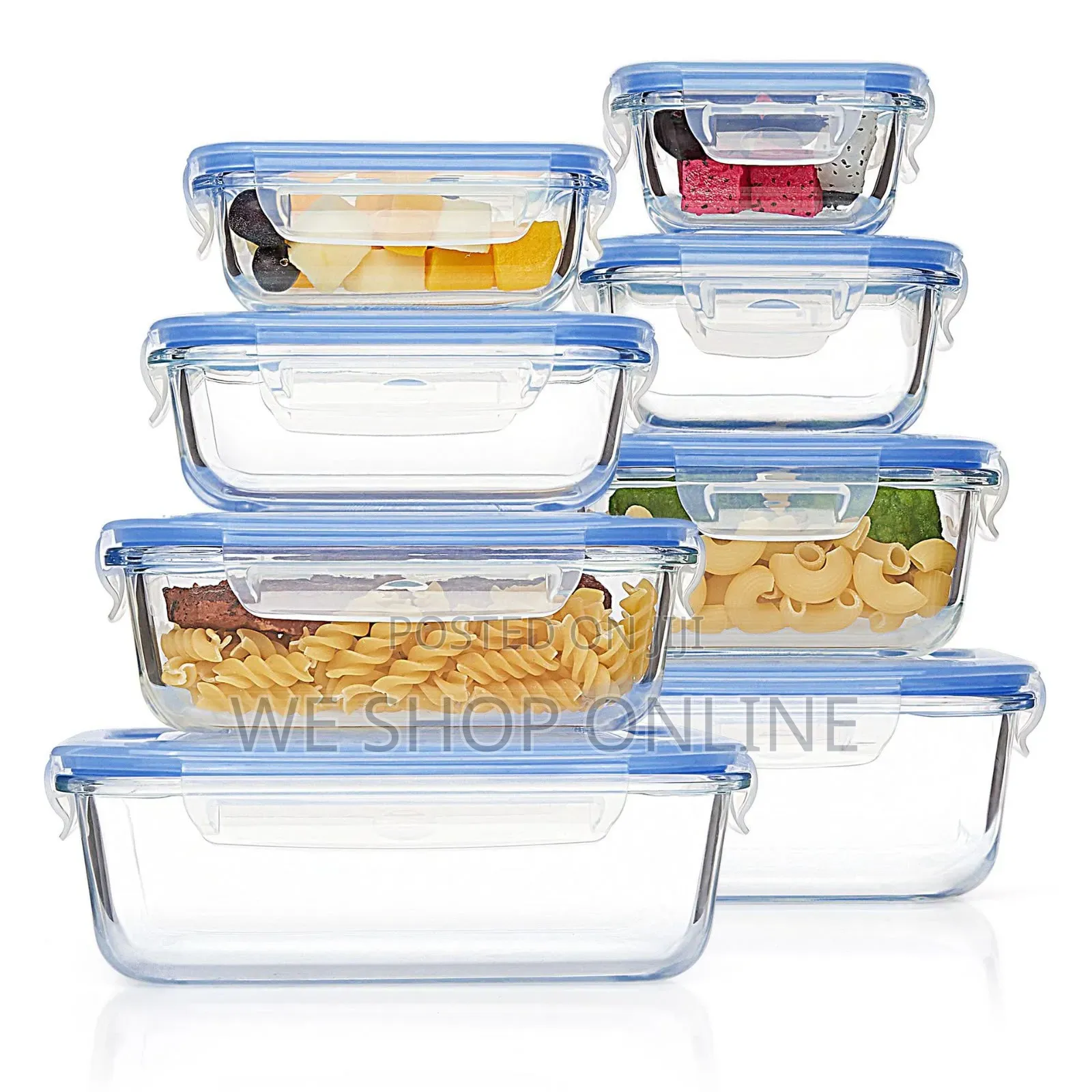 8pc Set Rectangular Borosilicate Glass Microwave/Oven Safe Container