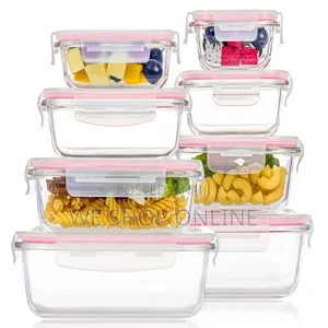 8pc Set Rectangular Borosilicate Glass Microwave/Oven Safe Container