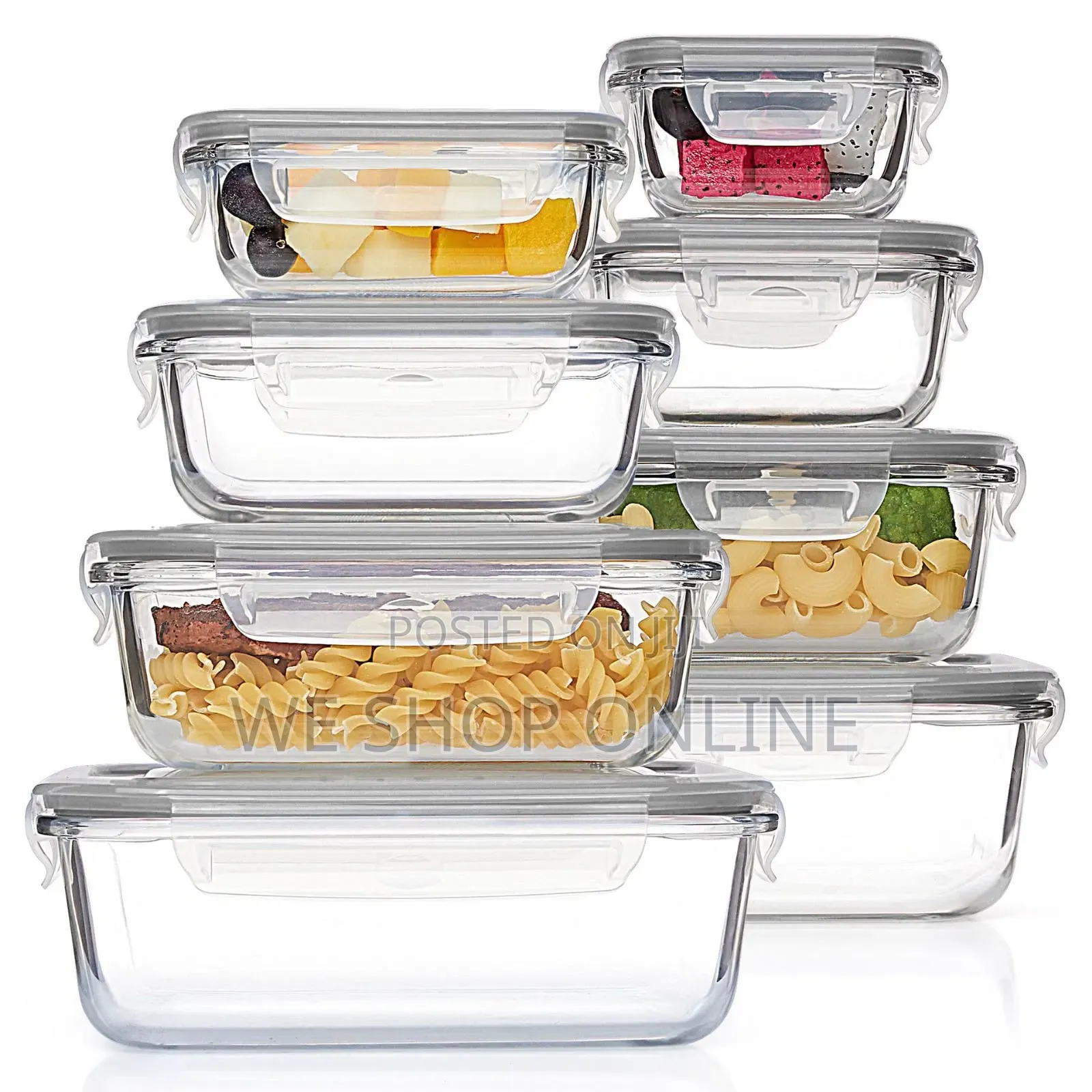 8pc Set Rectangular Borosilicate Glass Microwave/Oven Safe Container