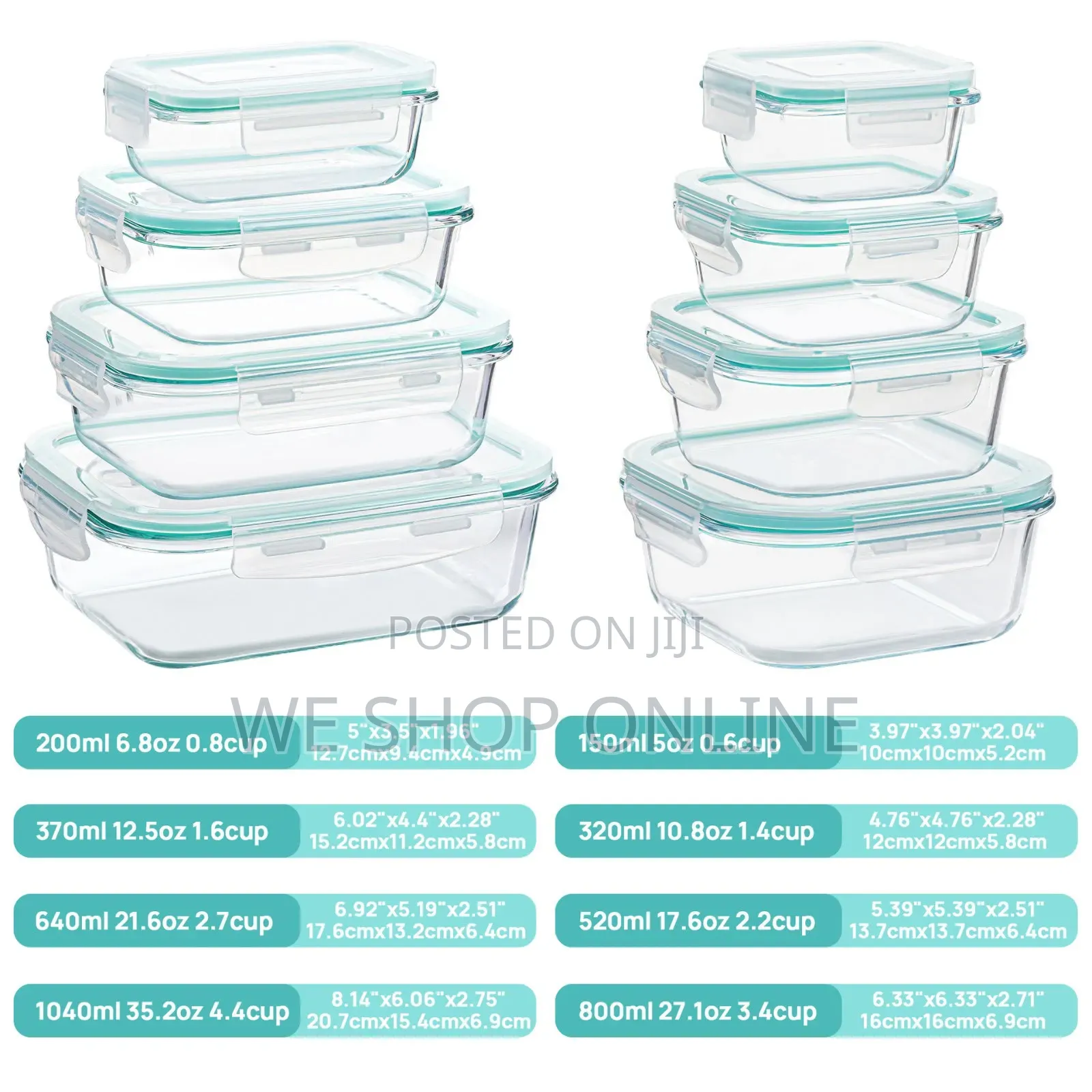 8pc Set Rectangular Borosilicate Glass Microwave/Oven Safe Container