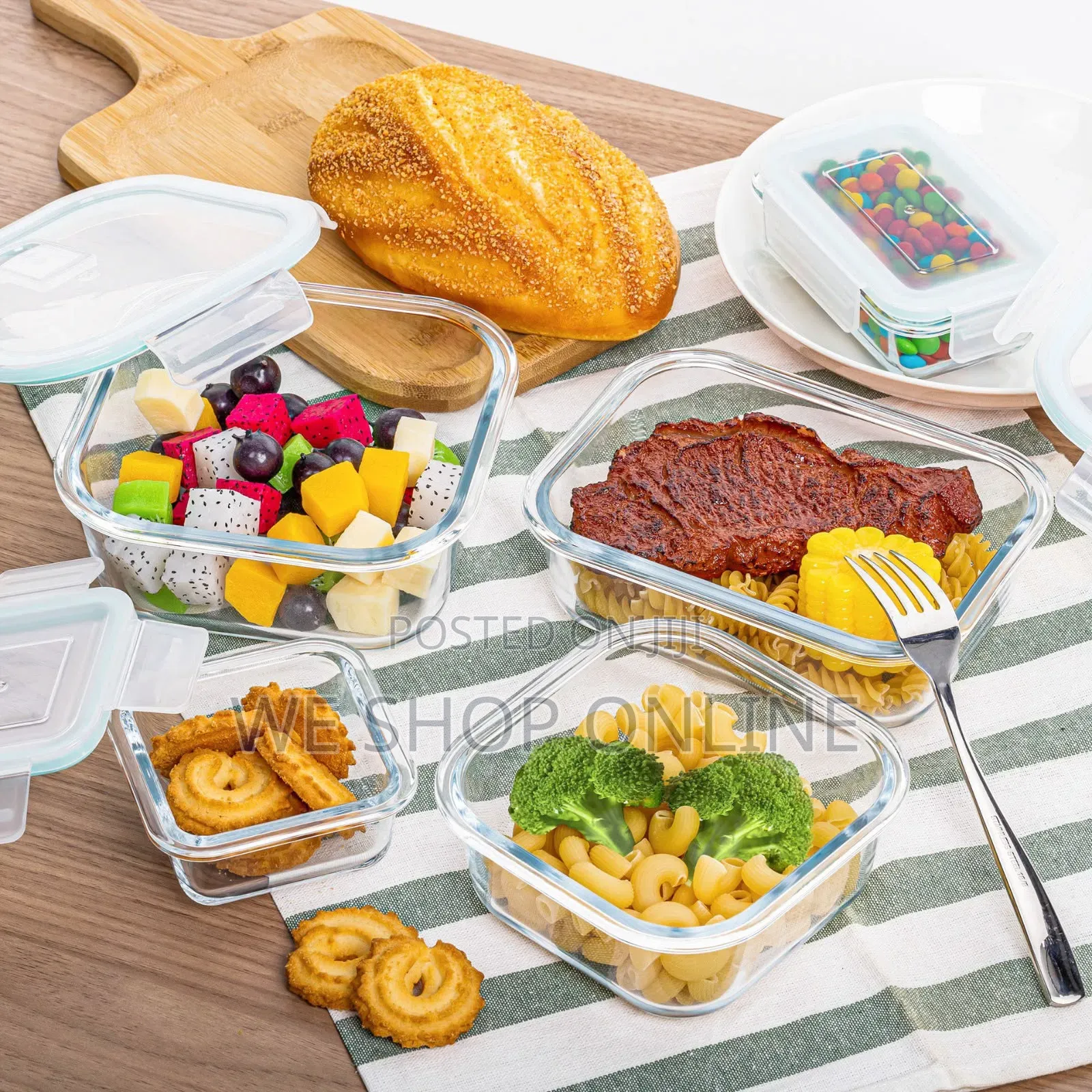 8pc Set Rectangular Borosilicate Glass Microwave/Oven Safe Container