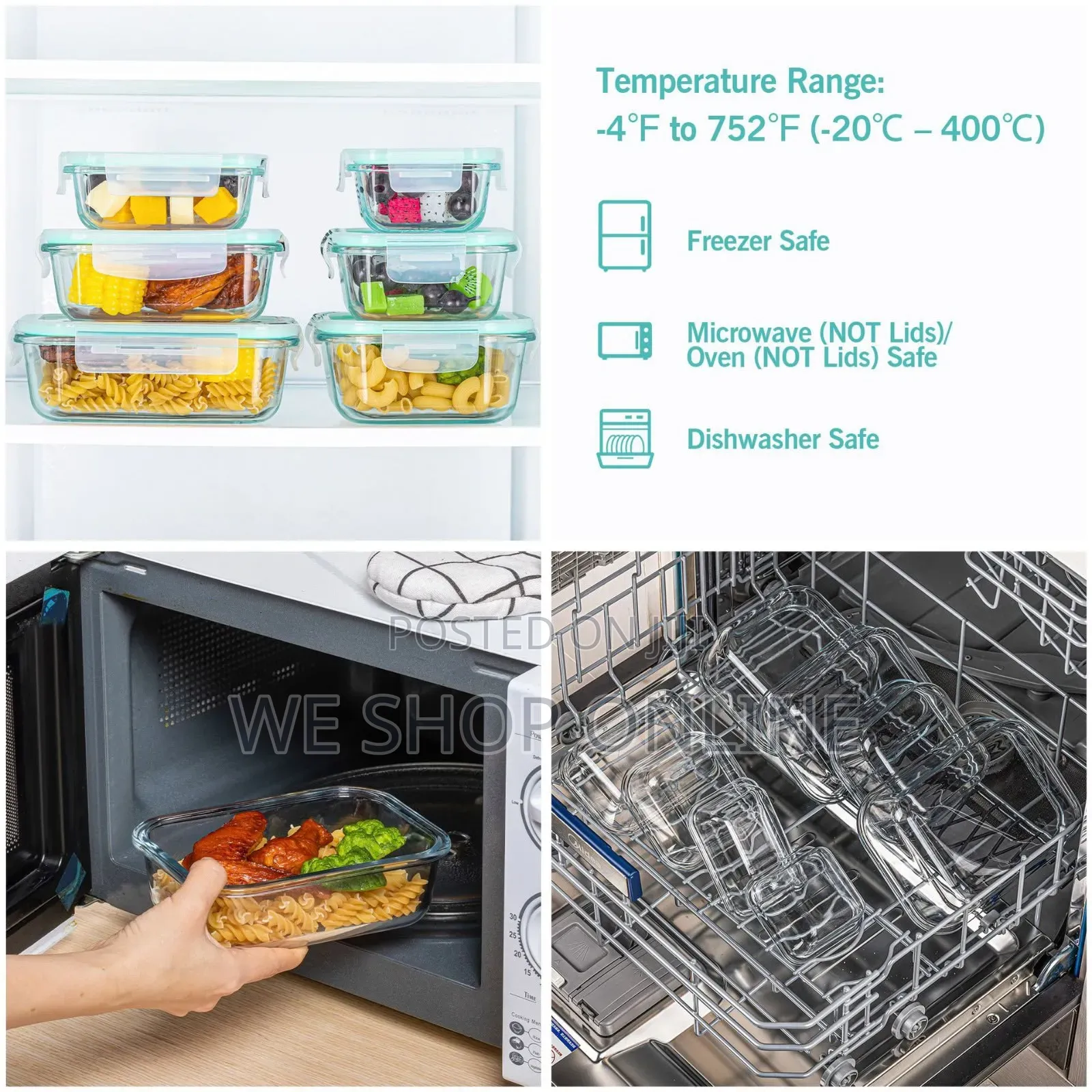 8pc Set Rectangular Borosilicate Glass Microwave/Oven Safe Container