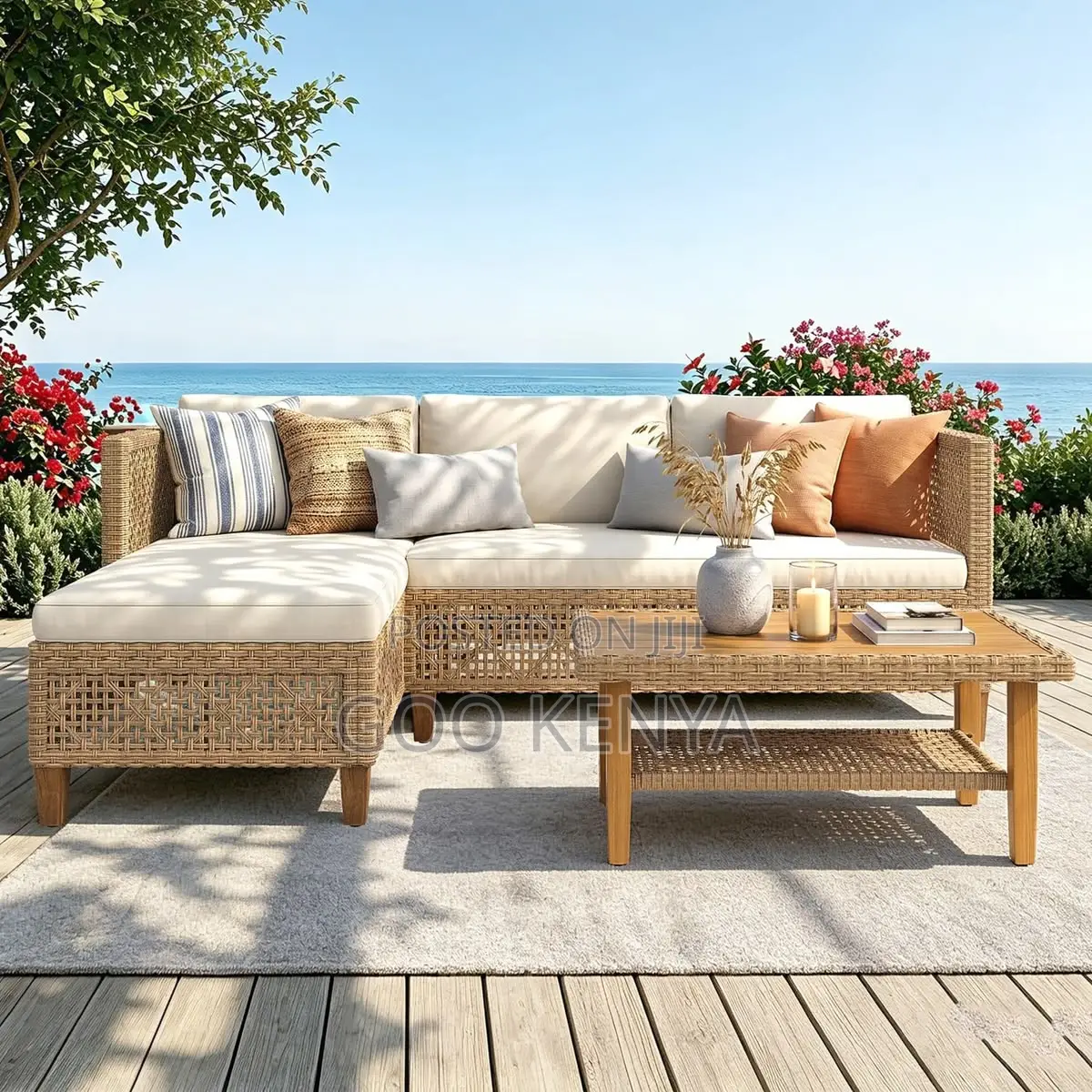Rattan Sofa; Weather Resistant L Shaped Wicker Garden Sofa Set