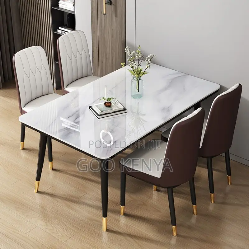Dining Set; Modern Marble Effect 4 Seater Dining Table Set