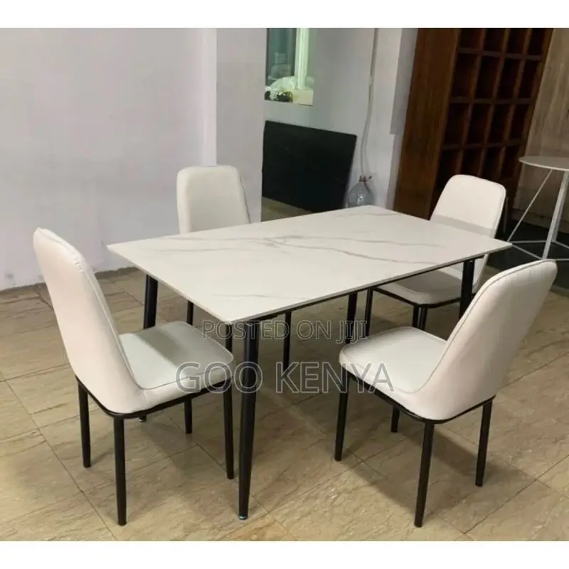 Dining Set; Modern Marble Effect 4 Seater Dining Table Set