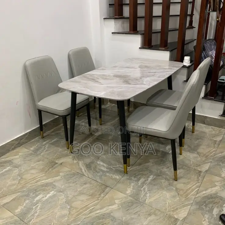 Dining Set; Modern Marble Effect 4 Seater Dining Table Set