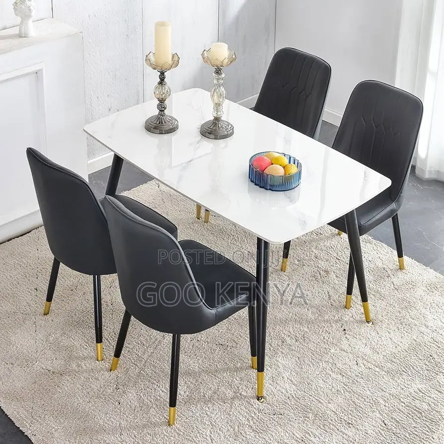 Dining Set; Modern Marble Effect 4 Seater Dining Table Set