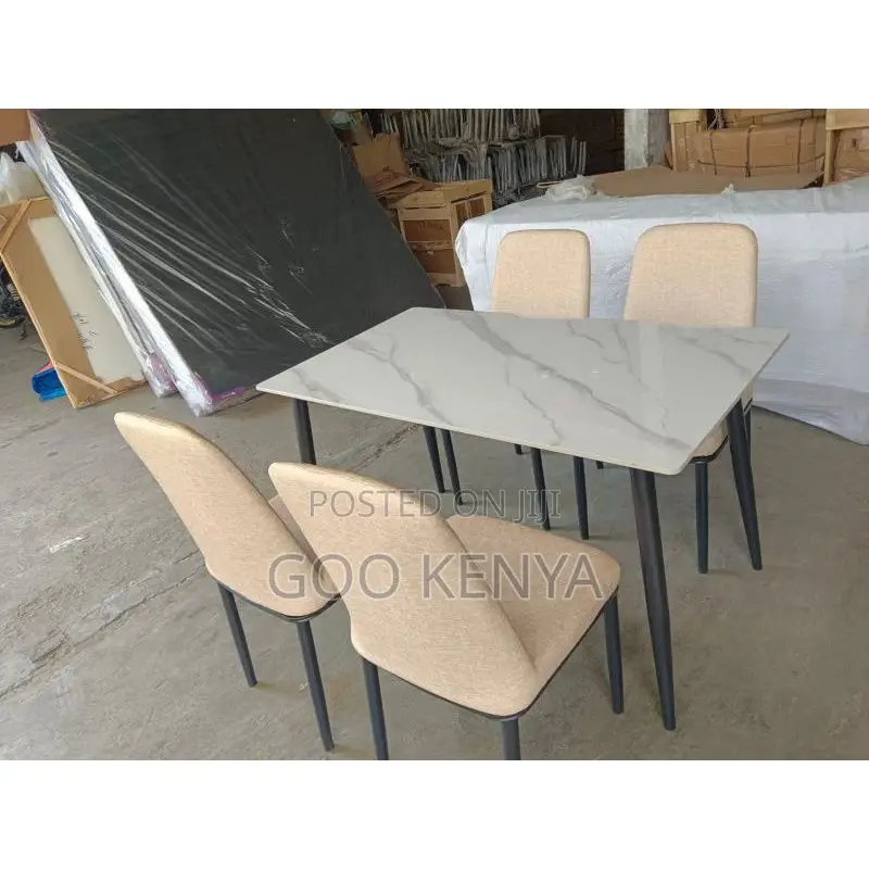 Dining Set; Modern Marble Effect 4 Seater Dining Table Set