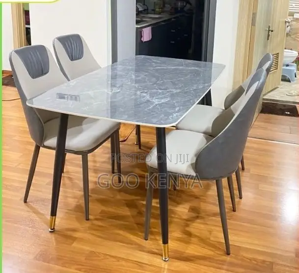 Dining Set; Modern Marble Effect 4 Seater Dining Table Set