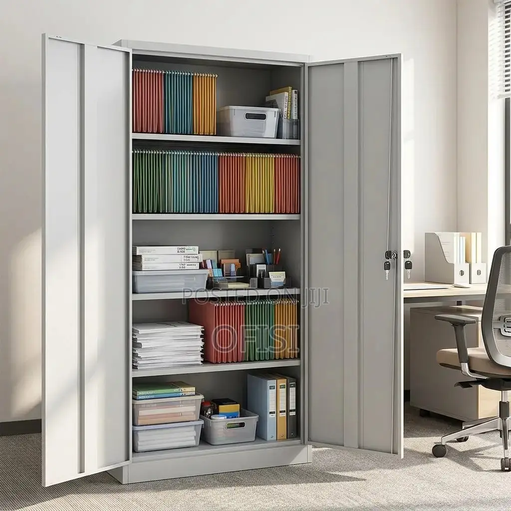 Office Cabinet; Grey Steel Storage Cabinet With Locking Door