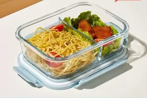 1040ml, 1pc Partitioned Borosilicate Food Storage Container With Lid