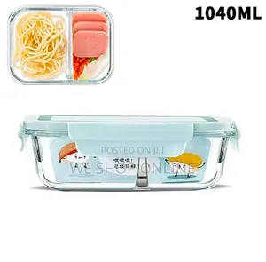 1040ml, 1pc Partitioned Borosilicate Food Storage Container With Lid