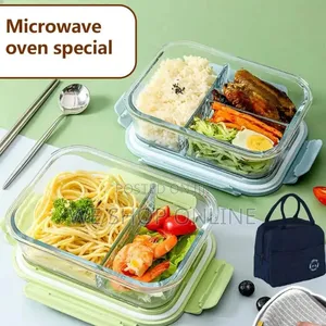 1040ml, 1pc Partitioned Borosilicate Food Storage Container With Lid