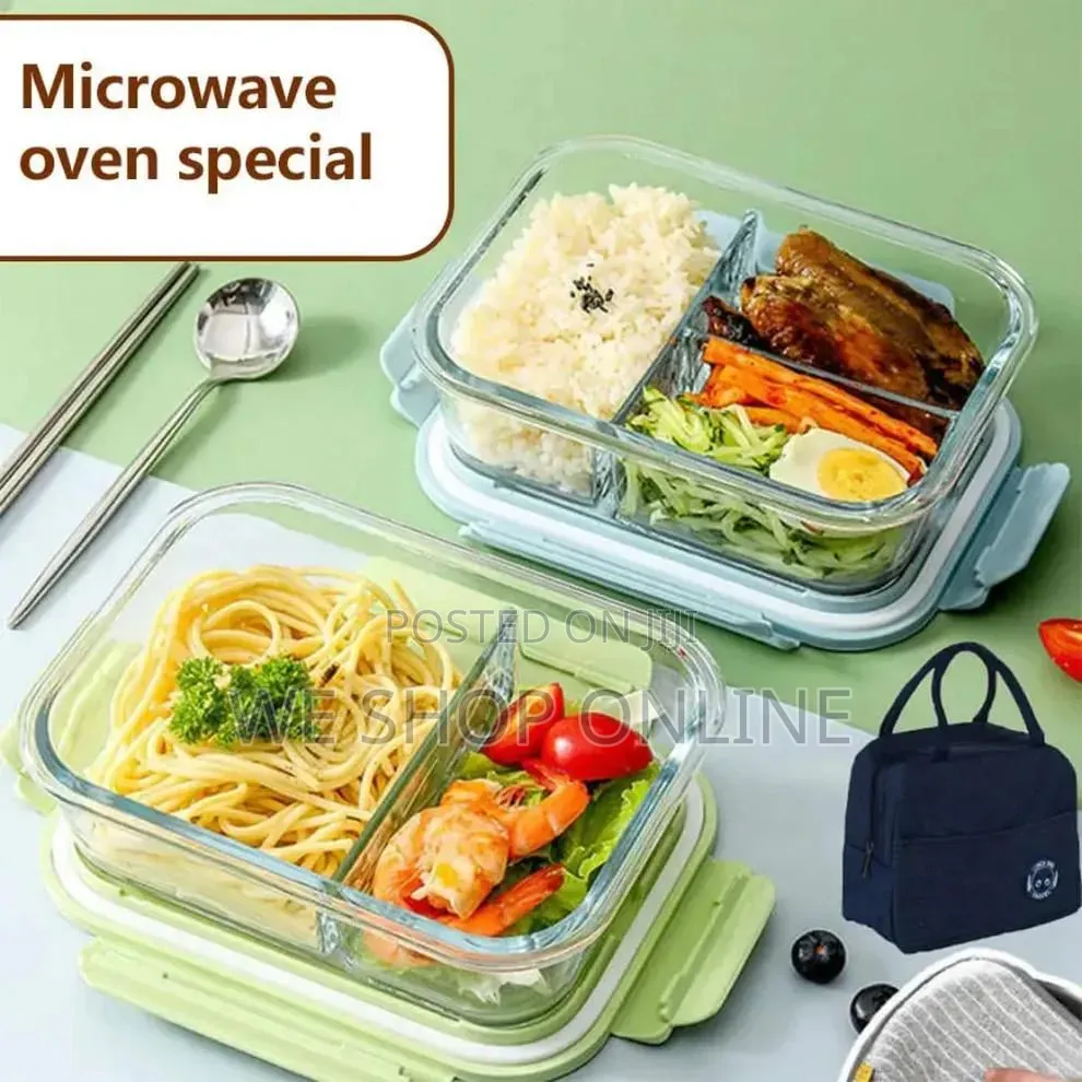 1040ml, 1pc Partitioned Borosilicate Food Storage Container With Lid
