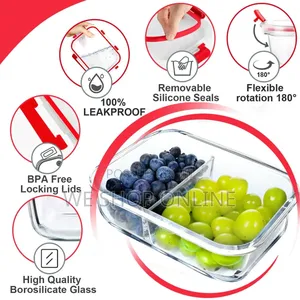 1040ml, 1pc Partitioned Borosilicate Food Storage Container With Lid