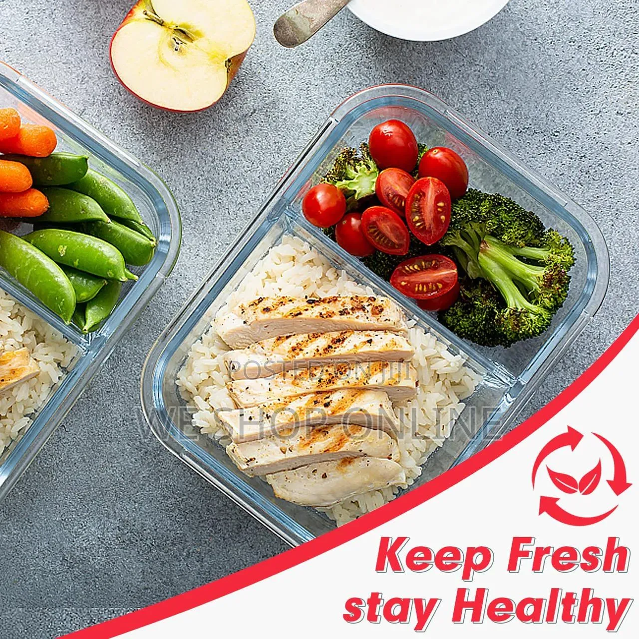 1040ml, 1pc Partitioned Borosilicate Food Storage Container With Lid