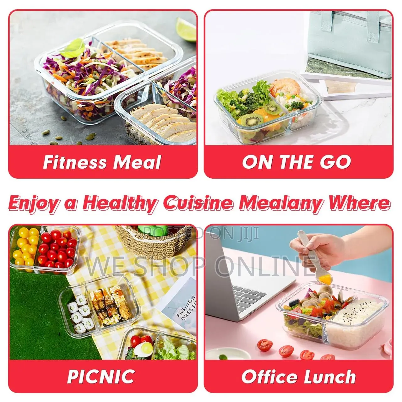 1040ml, 1pc Partitioned Borosilicate Food Storage Container With Lid