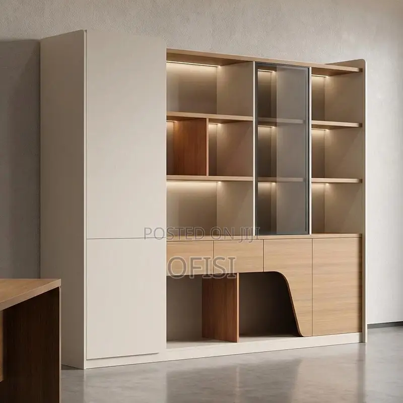Office Cabinet; Modern Office Wall Storage Unit With Light