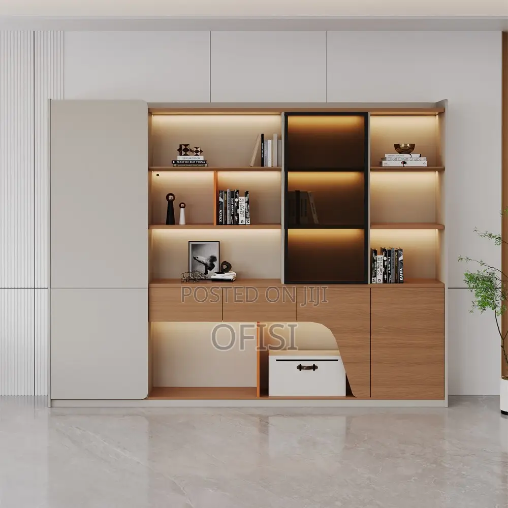 Office Cabinet; Modern Office Wall Storage Unit With Light