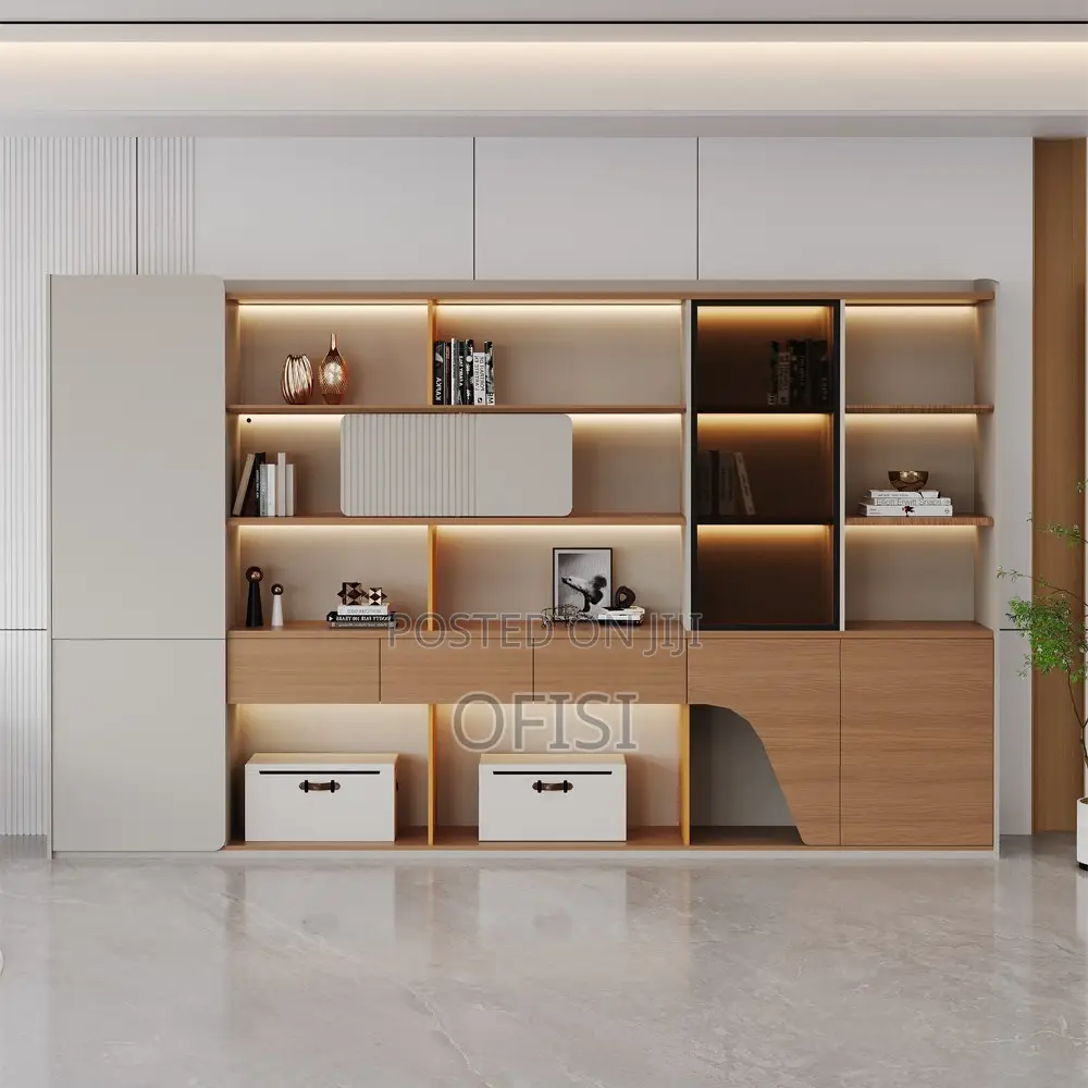 Office Cabinet; Modern Office Wall Storage Unit With Light
