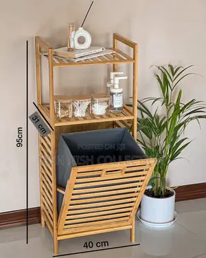 Laundry Hamper Bamboo Basket With Removable Fabric Liner Shelf Rack.