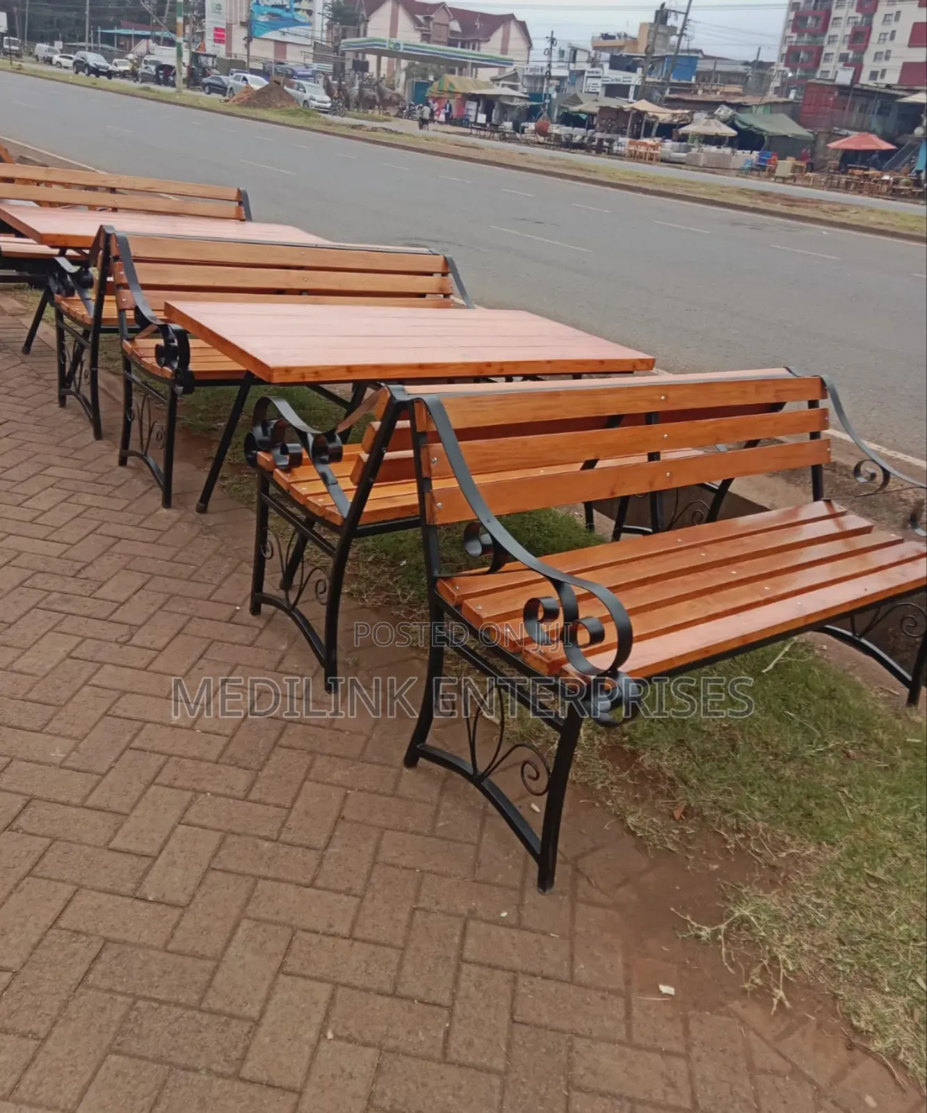 Mortem Cast Alloy Stands Wooden Metallic Garden Outdoor Benches