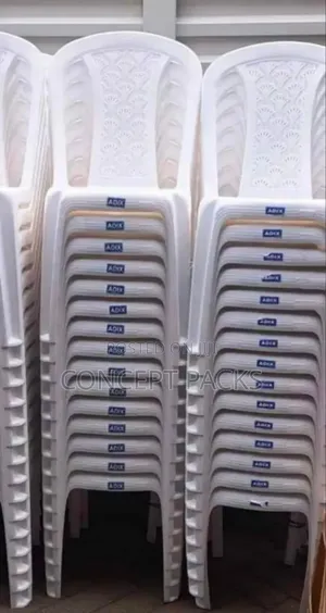 Armless Adix White Plastic Chairs.