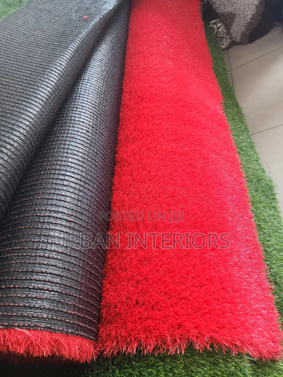 Red Grass Carpet Red Grass Carpet With a Black Backing
