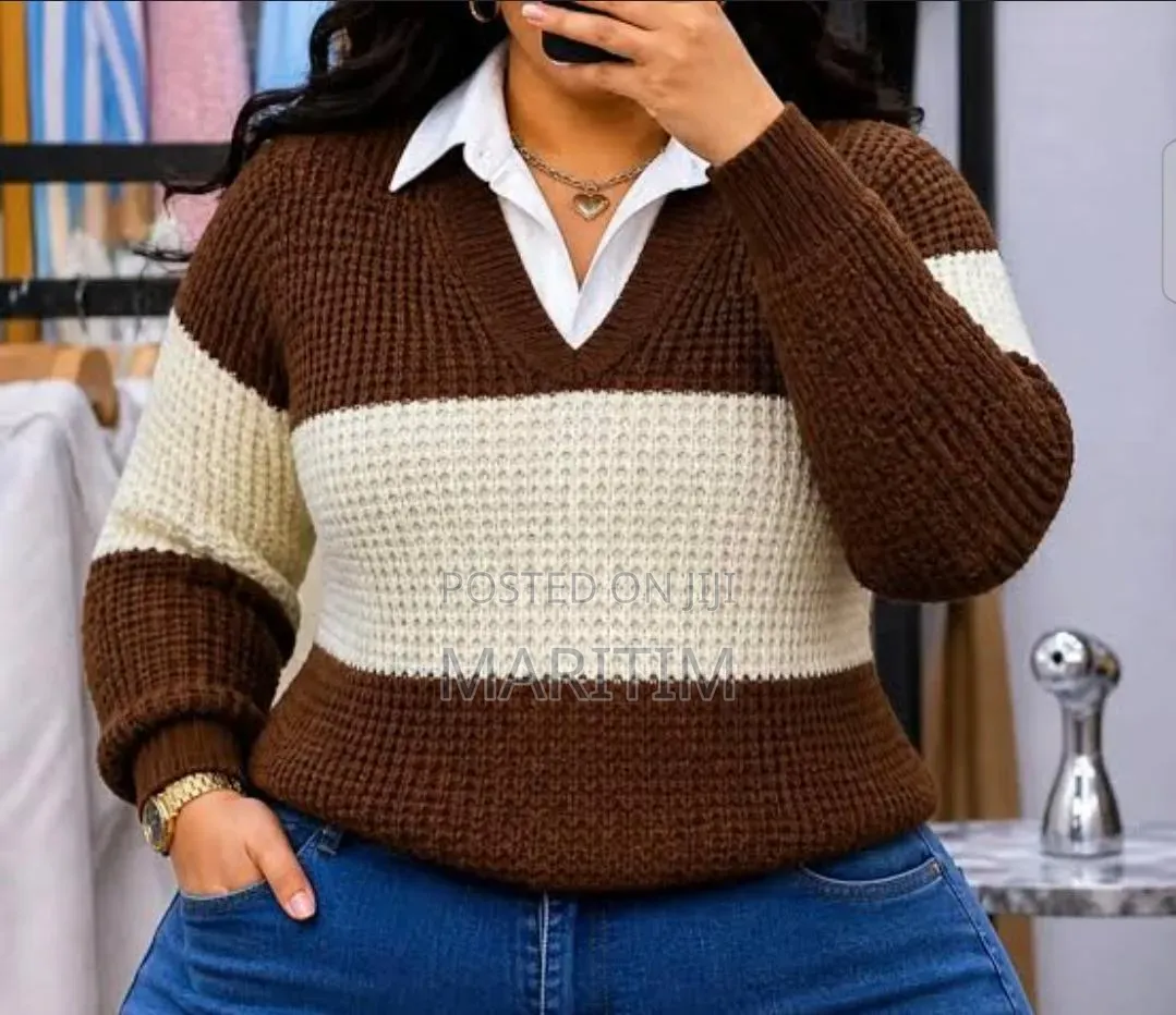 Ladies' Elegant V-neck Knit Sweater – Stylish Winter Pullover