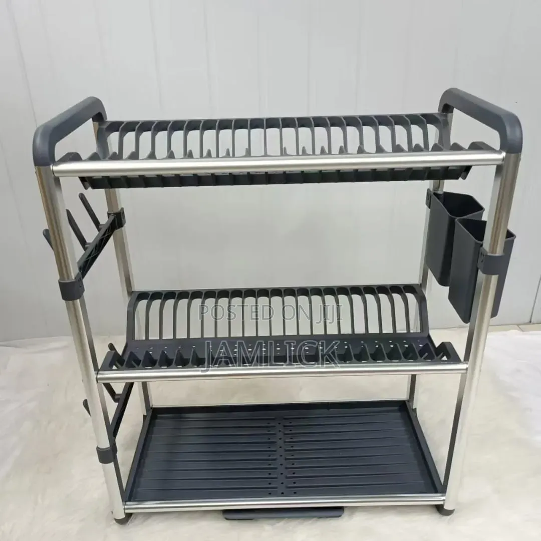Premium 3-Tier Aluminium Dish Drainer Rack With Cutlery Holder - Av
