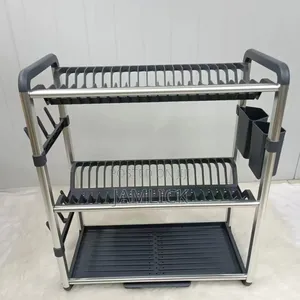 Premium 3-Tier Aluminium Dish Drainer Rack With Cutlery Holder - Av