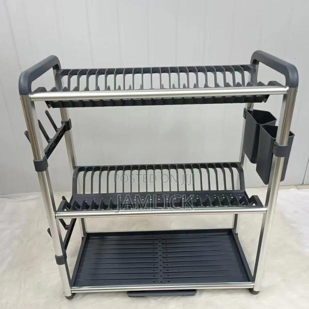 Premium 3-Tier Aluminium Dish Drainer Rack With Cutlery Holder - Av