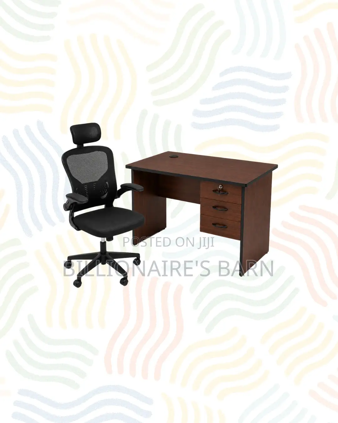 Compact 1m Desk Black Flip-Up Arms Ergonomic Chair for Better Workdays
