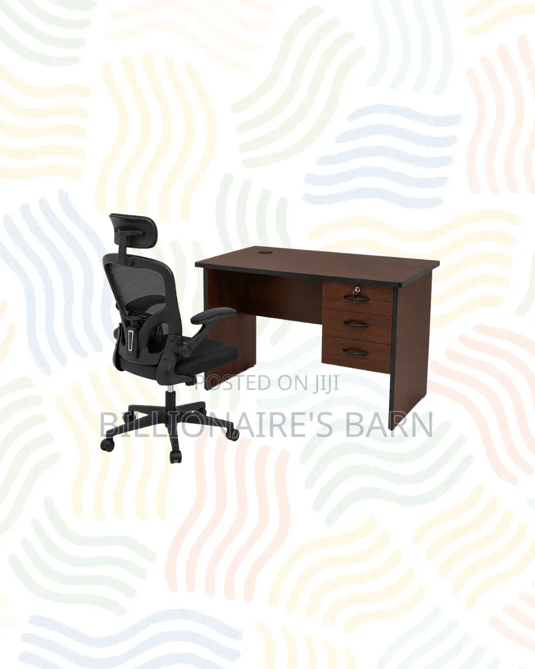 Compact 1m Desk Black Flip-Up Arms Ergonomic Chair for Better Workdays