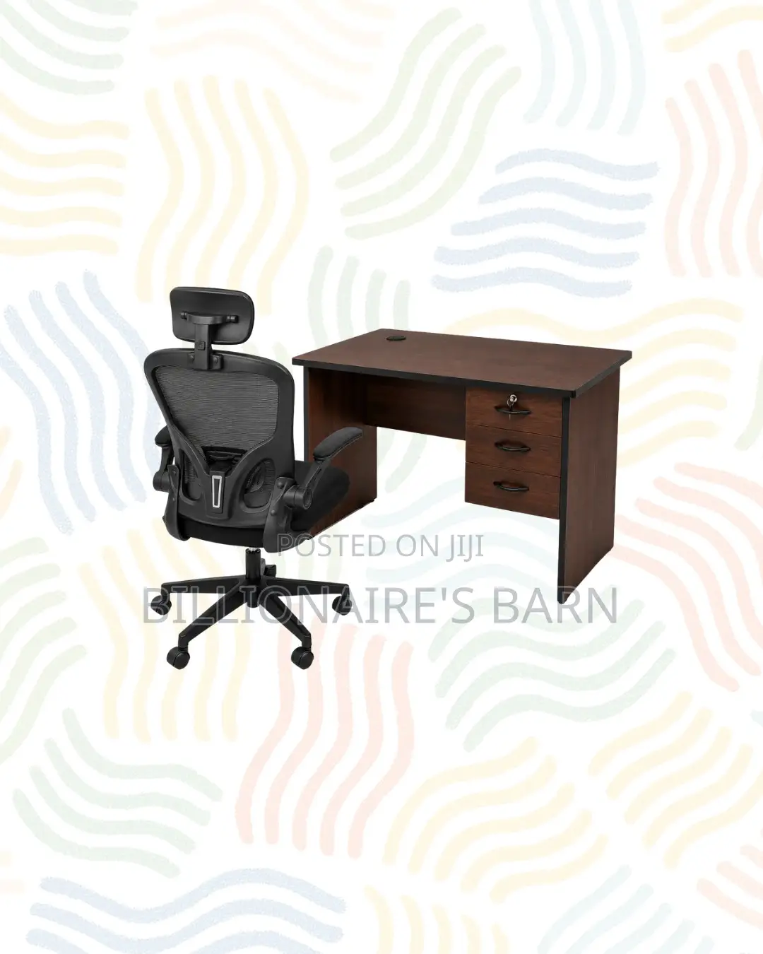 Compact 1m Desk Black Flip-Up Arms Ergonomic Chair for Better Workdays